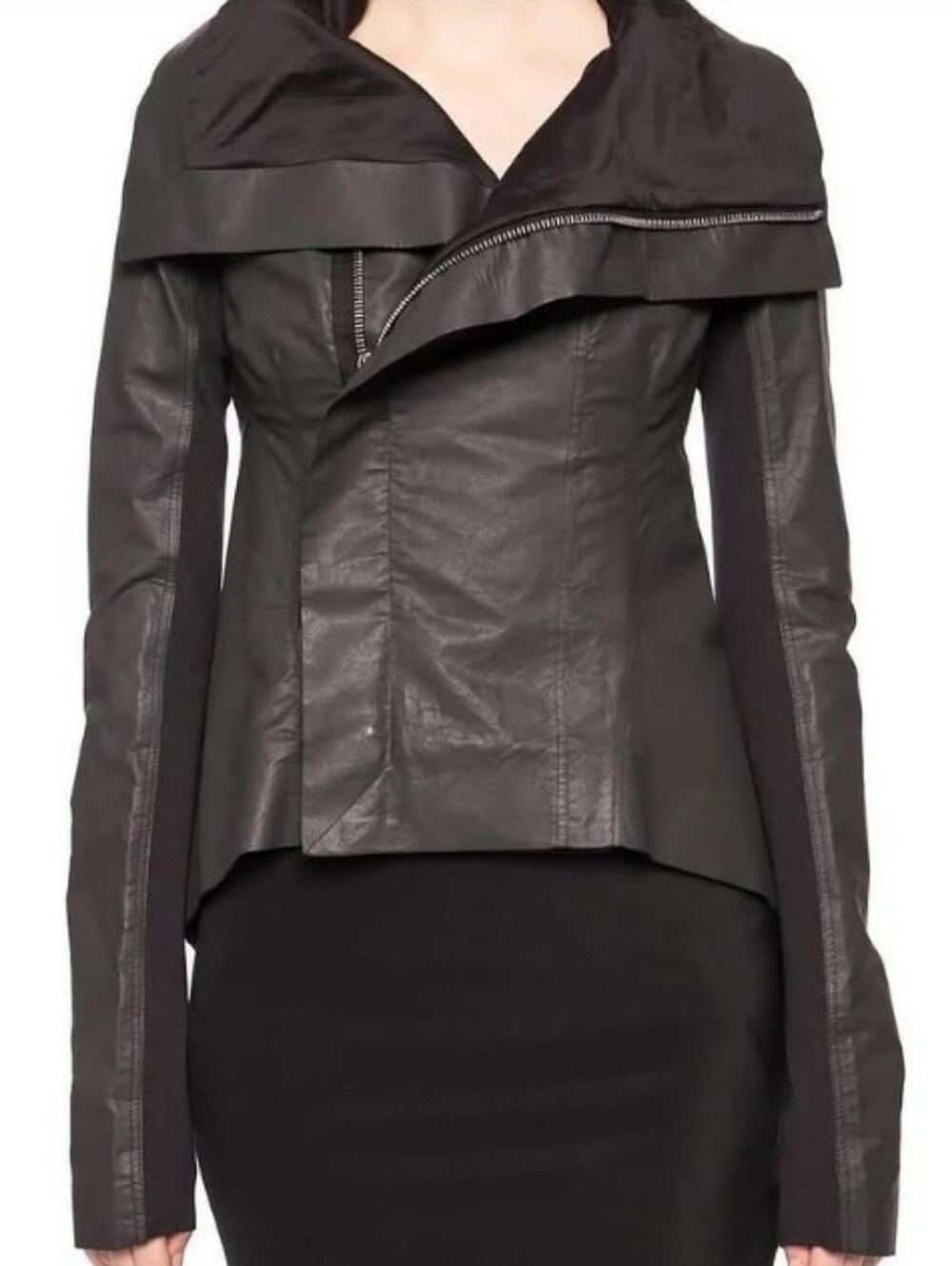 Rick Owens Naska Jacket Green Lamb Leather Asymmetrical Jacket US 6
